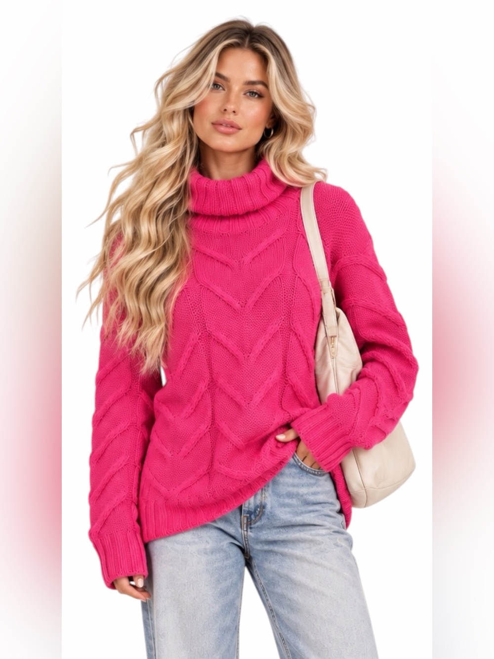 Aritzia | Wilfred - Champeaux Sweater – Oversized Turtleneck – Hot Pink - Sz. S